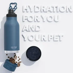 ASOBU Buddy 3-in-1 Water Bottle with Removable Dog Bowl & Food Compartment, 32 oz., Blue (SDB2)