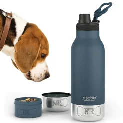 ASOBU Buddy 3-in-1 Water Bottle with Removable Dog Bowl & Food Compartment, 32 oz., Blue (SDB2)
