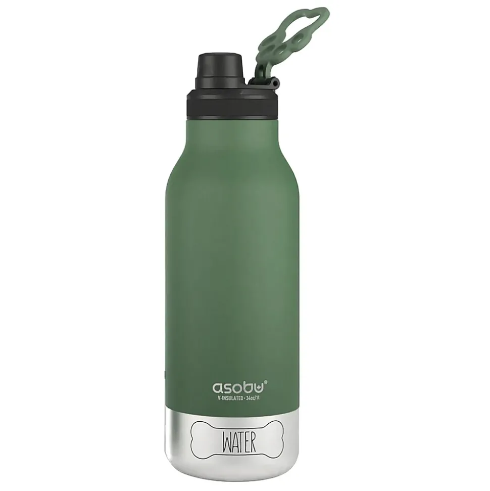 ASOBU Buddy 3-in-1 Water Bottle with Removable Dog Bowl & Food Compartment, 32 oz., Basil Green (SDB2)