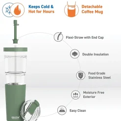 ASOBU Marina See-Through Triton Tumbler with Flexible Straw, 28 oz., Green (ICT400)