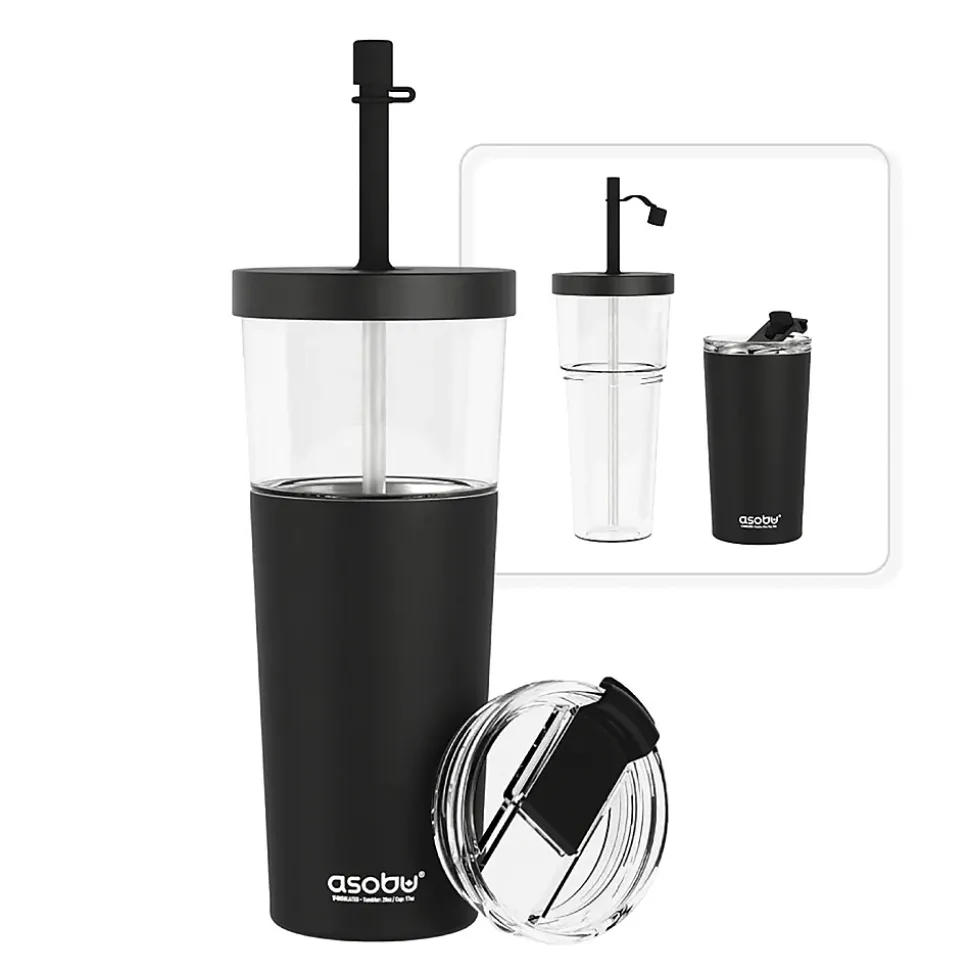 ASOBU Marina See-Through Triton Tumbler with Flexible Straw, 28 oz., Black (ICT400)