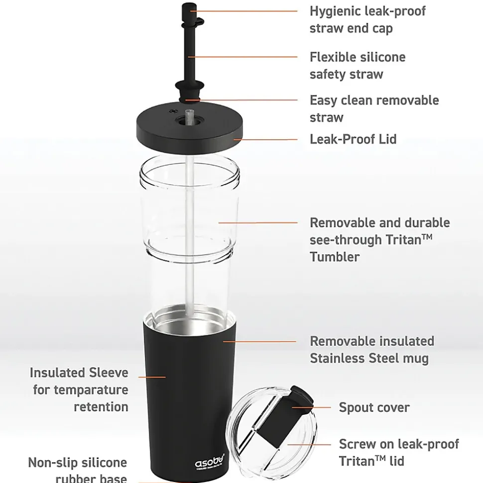 ASOBU Marina See-Through Triton Tumbler with Flexible Straw, 28 oz., Black (ICT400)