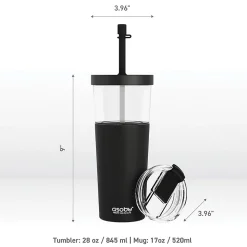ASOBU Marina See-Through Triton Tumbler with Flexible Straw, 28 oz., Black (ICT400)