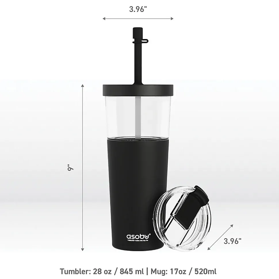 ASOBU Marina See-Through Triton Tumbler with Flexible Straw, 28 oz., Black (ICT400)