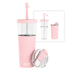 ASOBU Marina See-Through Triton Tumbler with Flexible Straw, 28 oz., Pink (ICT400)