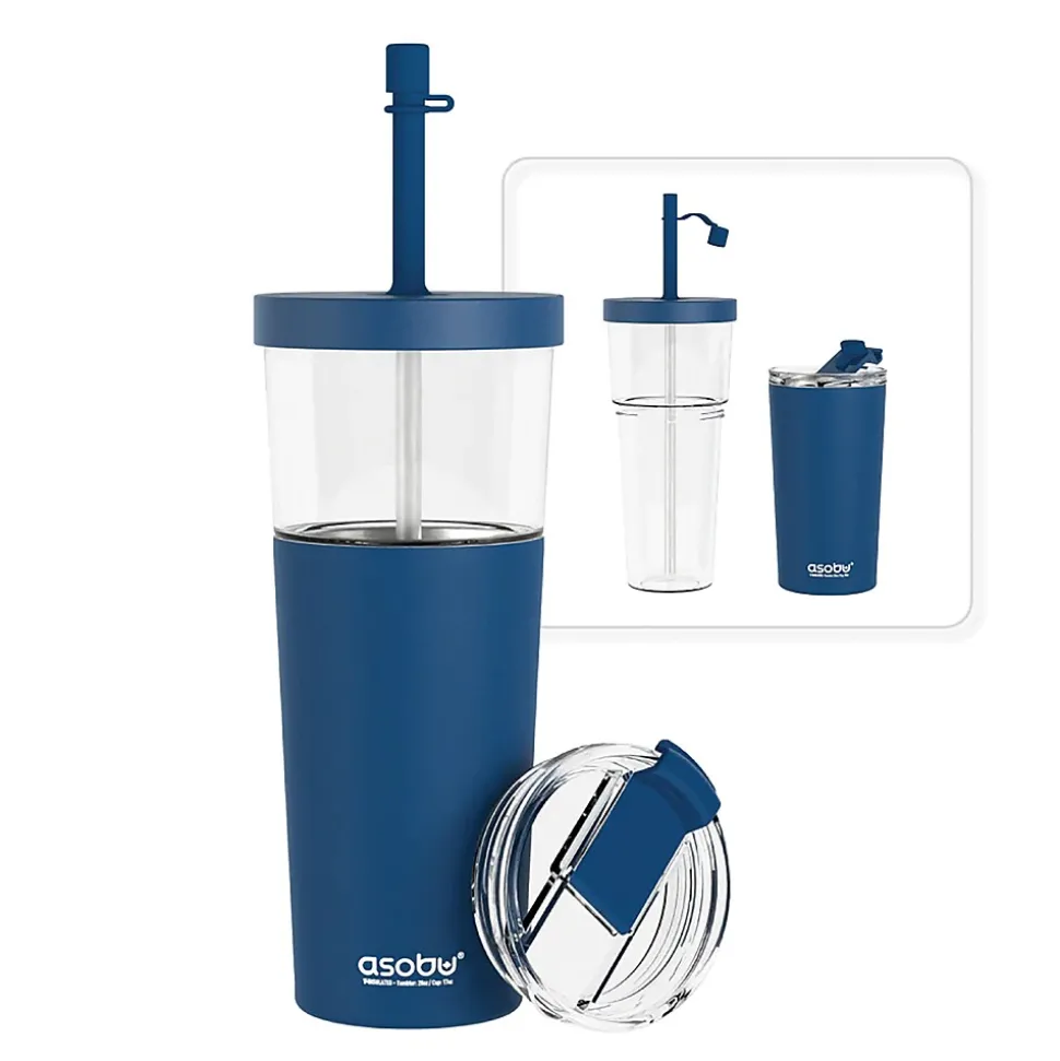ASOBU Marina See-Through Triton Tumbler with Flexible Straw, 28 oz., Blue (ICT400)