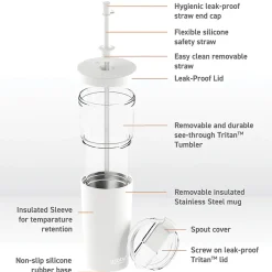ASOBU Marina See-Through Triton Tumbler with Flexible Straw, 28 oz., White (ICT400)