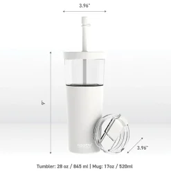 ASOBU Marina See-Through Triton Tumbler with Flexible Straw, 28 oz., White (ICT400)