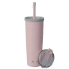 ASOBU Ocean Double-Walled Vacuum-Insulated Stainless Steel Travel Tumbler with Flexible Straw & Dual Lids, 27 oz., Pink (ICT27)