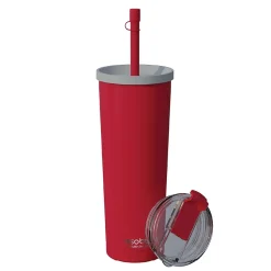 ASOBU Ocean Double-Walled Vacuum-Insulated Stainless Steel Travel Tumbler with Flexible Straw & Dual Lids, 27 oz., Red (ICT27)