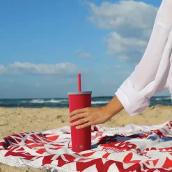 ASOBU Ocean Double-Walled Vacuum-Insulated Stainless Steel Travel Tumbler with Flexible Straw & Dual Lids, 27 oz., Red (ICT27)