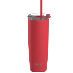 ASOBU 20-Ounce Aquilina Double-Wall-Insulated Stainless Steel Tumbler with Straw, Red (NA-BF23R)