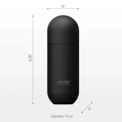 ASOBU Puramic Orb Stainless Steel Water Bottle, 14 oz., Black (ADNASBV30P)
