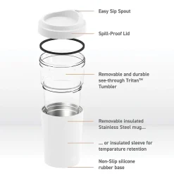 ASOBU Vista Stainless Steel Double Wall Insulated Coffee Mug, 20 oz., White (ADNASM40W)