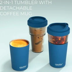 ASOBU Vista Stainless Steel Clear-Insulation Tritan Coffee Mug, 20 oz., Blue (SM40)