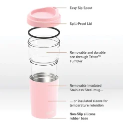 ASOBU Vista Stainless Steel Clear-Insulation Tritan Coffee Mug, 20 oz., Pink (SM40)