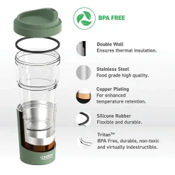 ASOBU Vista Stainless Steel Clear-Insulation Tritan Coffee Mug, 20 oz., Green (SM40)