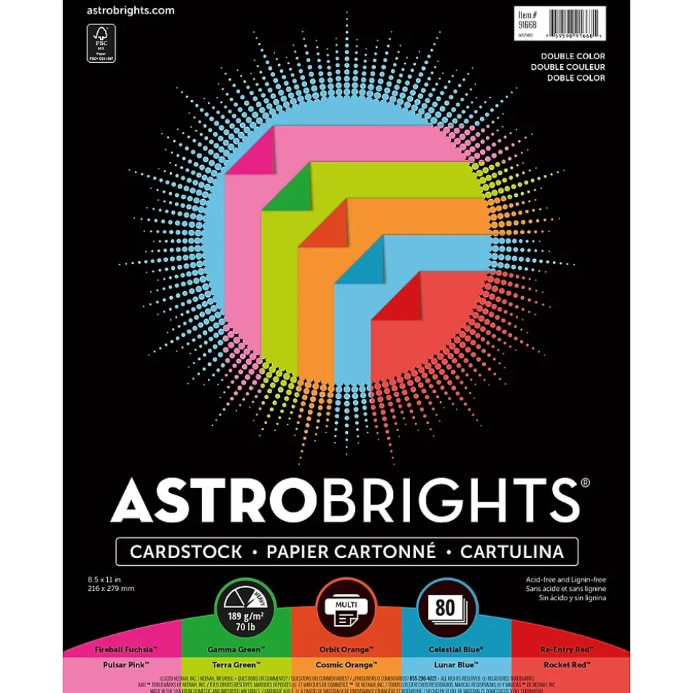Astrobrights 70 lb. Cardstock Paper, 8.5" x 11", Double Color Assortment, 80 Sheets/Ream (91668)
