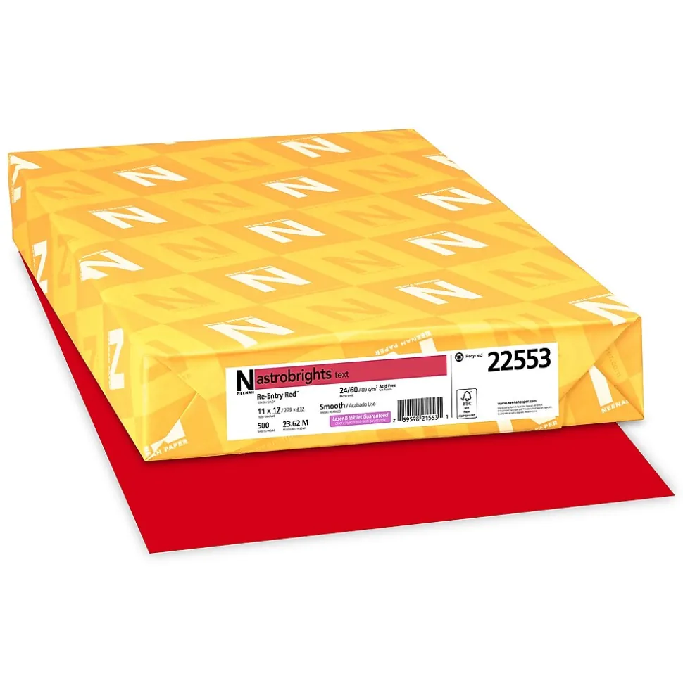 Astrobrights 11" x 17" Color Copy Paper, 24lbs., Red, 500 Sheets/Ream (21553/22553)