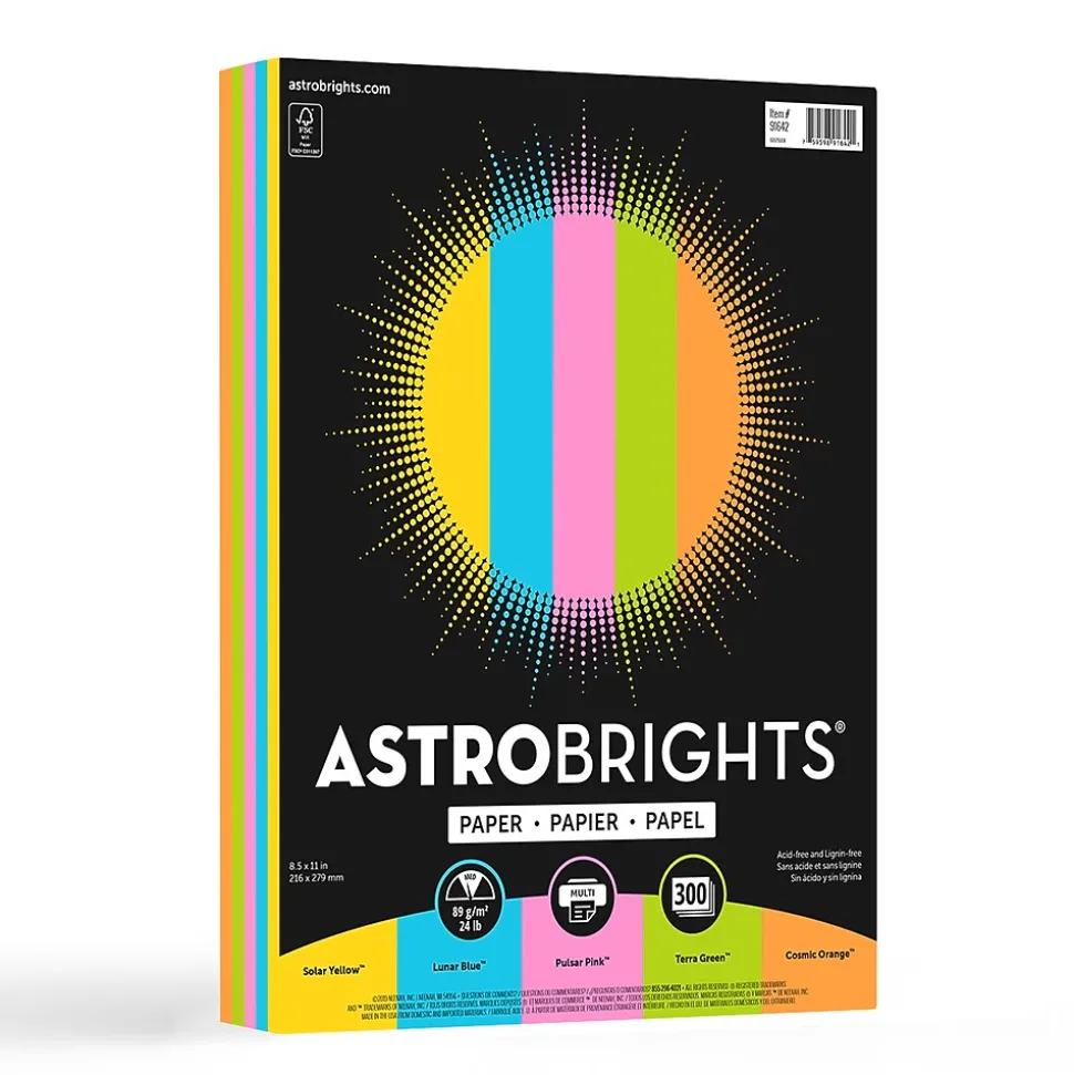 Astrobrights Colored Paper, 24 lbs., 8.5" x 11", Radiant Assortment, 300 Sheets/Ream (91642)