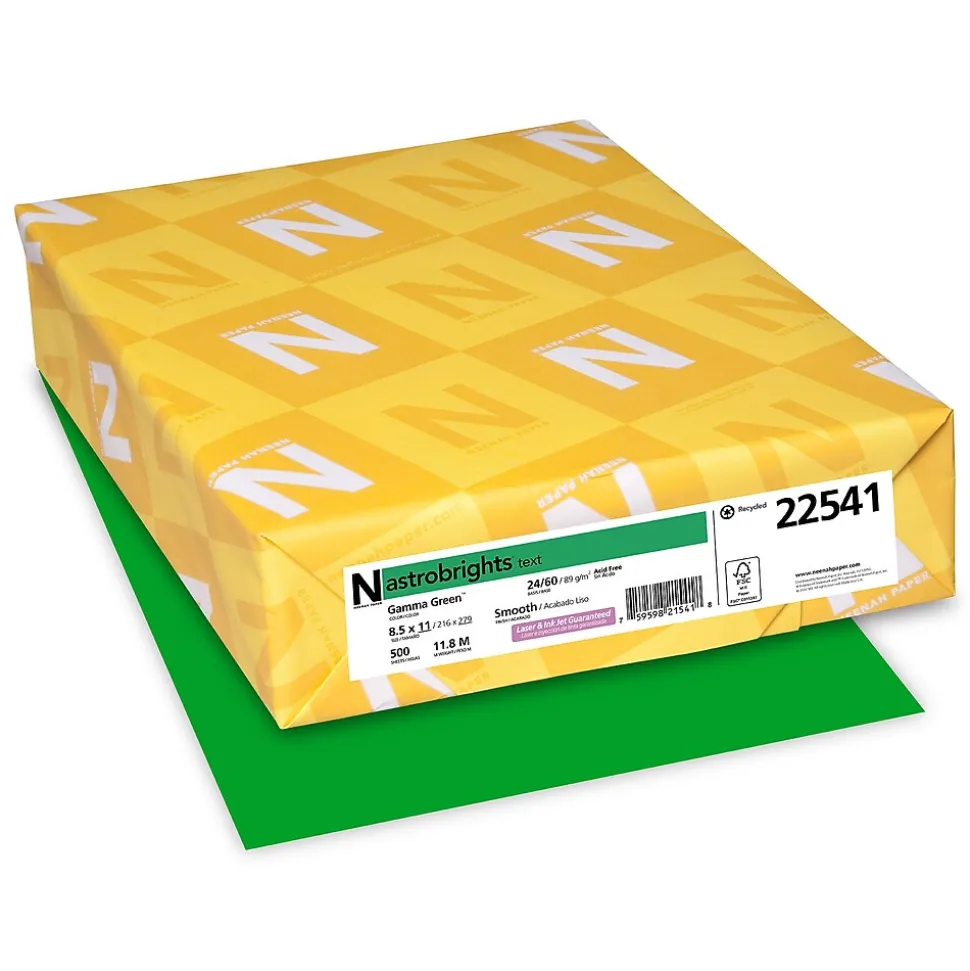Astrobrights Colored Paper, 24 lbs., 8.5" x 11", Gamma Green, 500 Sheets/Ream (22541)