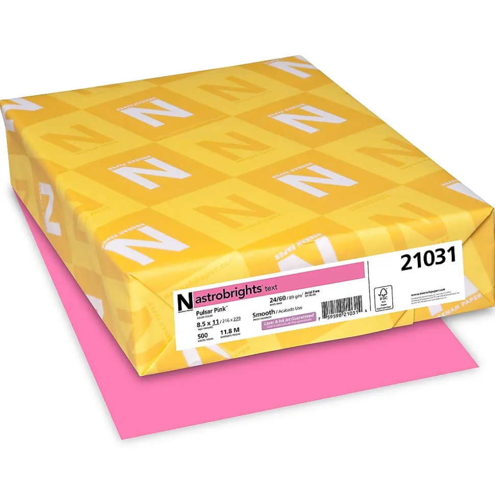 Astrobrights Colored Paper, 24 lbs., 8.5" x 11", Pulsar Pink, 500 Sheets/Ream (21031)