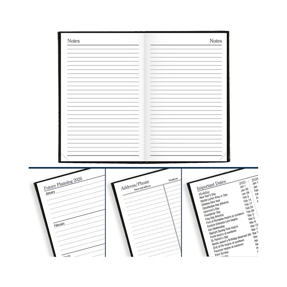 AT-A-GLANCE Fine Diary Pocket Hardcover 2025 Weekly and Monthly Diary, 2.75" x 4.25", Ruled, Black (72-01-05-25)