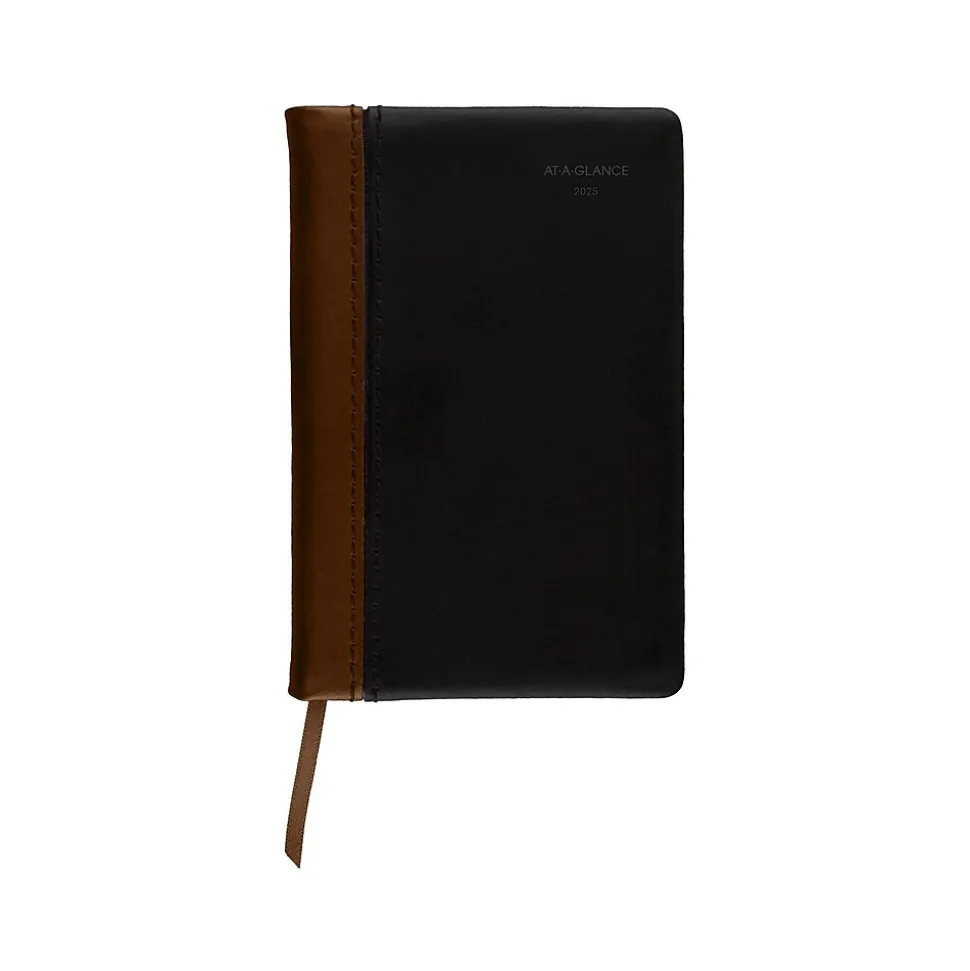 AT-A-GLANCE Fine Diary Pocket Hardcover 2025 Weekly and Monthly Diary, 2.75" x 4.25", Ruled, Black/Brown (74-01-05-25)