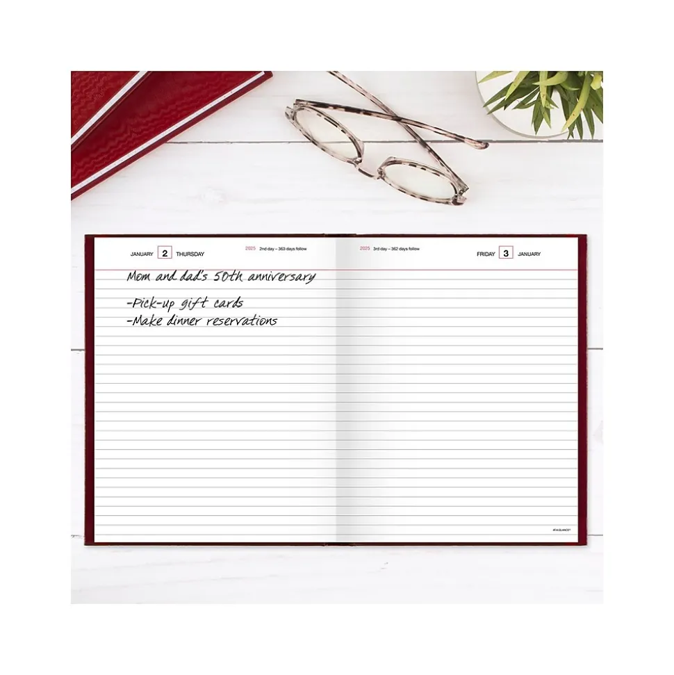 AT-A-GLANCE Standard Hardcover 2025 Daily Diary, 7.5" x 9.5", Ruled, Red (SD374-13-25)
