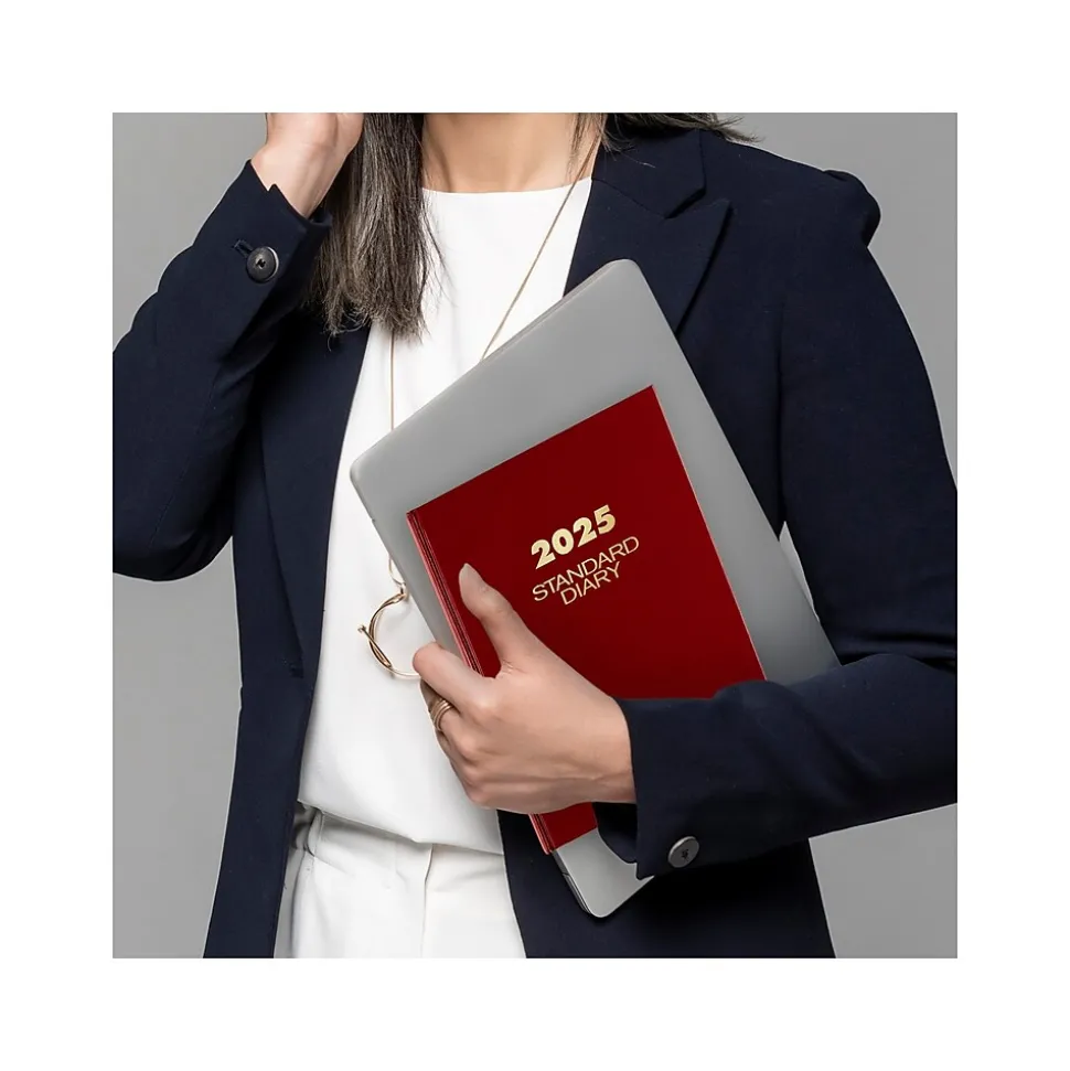 AT-A-GLANCE Standard Hardcover 2025 Daily Diary, 7.5" x 9.5", Ruled, Red (SD374-13-25)