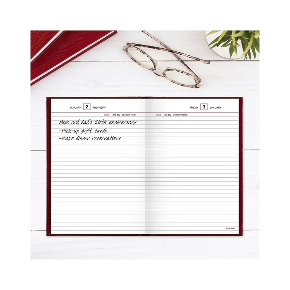 AT-A-GLANCE Standard Hardcover 2025 Daily Reminder, 5.75" x 8.25", Red (SD389-13-25)