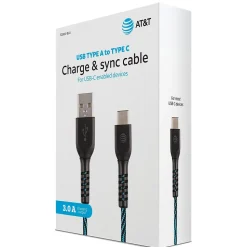 AT&T Charge and Sync USB to Type-C Cable, 4 ft., Blue (TCB04-BLU)
