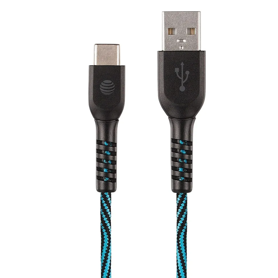 AT&T Charge and Sync USB to Type-C Cable, 4 ft., Blue (TCB04-BLU)