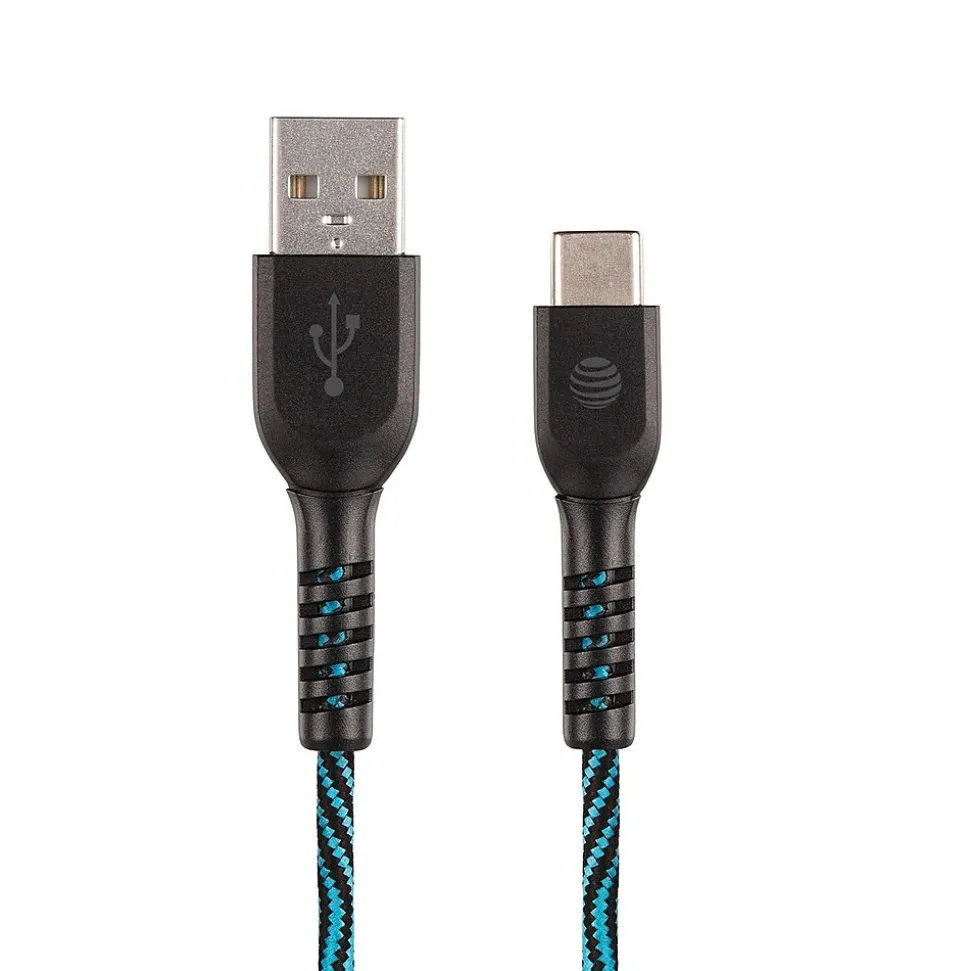 AT&T Charge and Sync USB to Type-C Cable, 10 ft., Blue, (TCB10-BLU)
