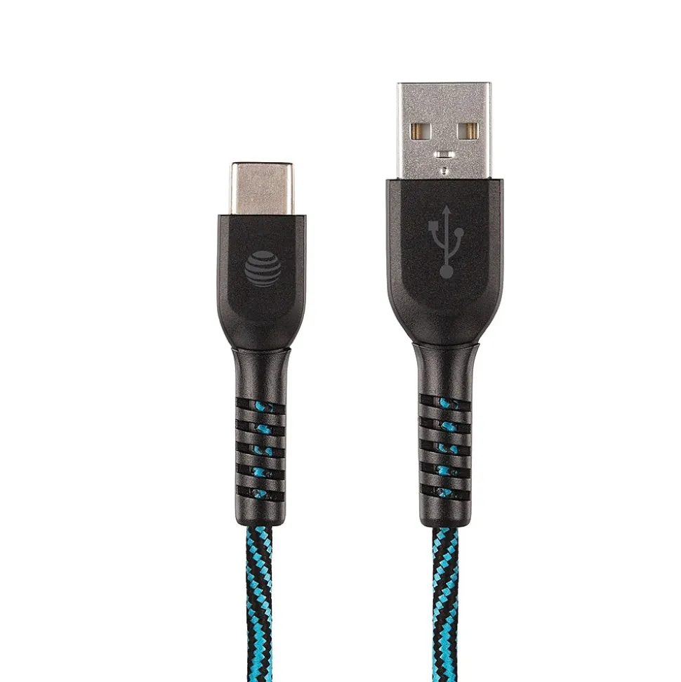 AT&T Charge and Sync USB to Type-C Cable, 10 ft., Blue, (TCB10-BLU)