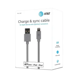AT&T PVC Charge and Sync Lightning Cable, 4 ft., Gray (PVLC1-GRY)
