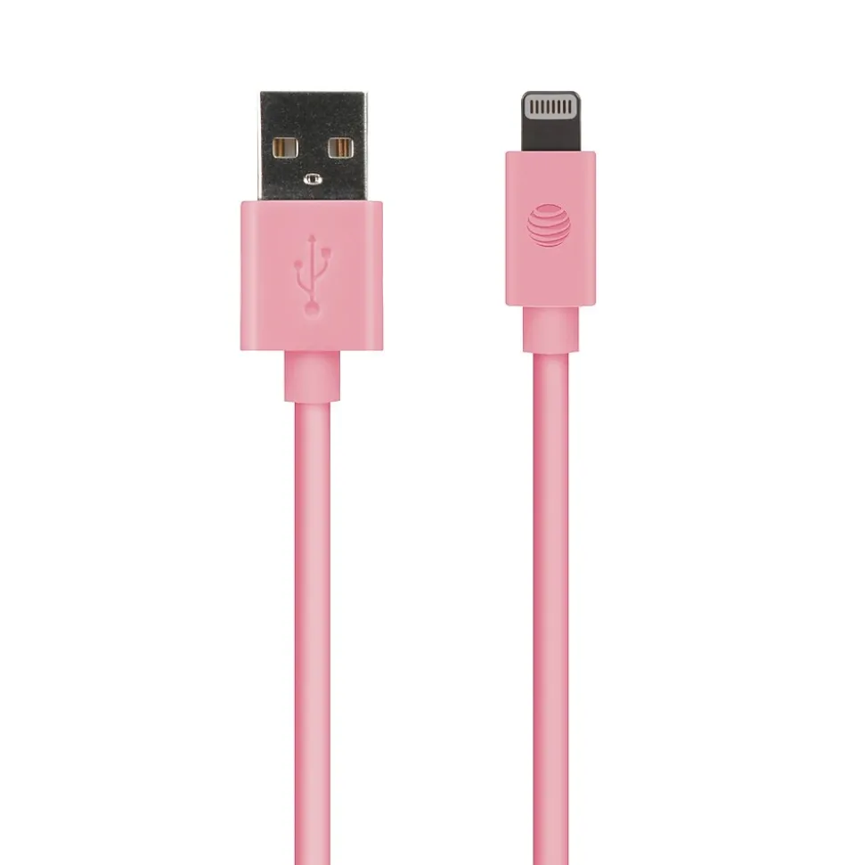 AT&T PVC Charge and Sync Lightning Cable, 10 ft., Pink, (PVLC10-PNK)