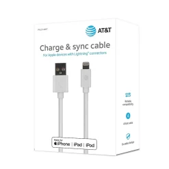 AT&T PVC Charge and Sync Lightning Cable, 4 ft., White (PVLC1-WHT)
