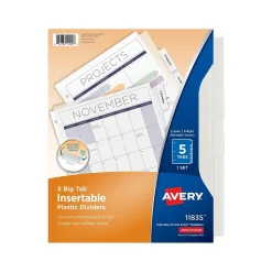Avery Big Tab Insertable Plastic Dividers, 5 Tab, Clear (11835)