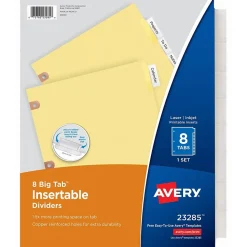 Avery Big Tab Insertable Paper Dividers, 8 Tabs, Clear, Copper Reinforced (23285)