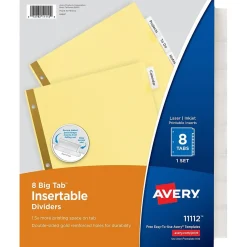 Avery Big Tab Insertable Paper Dividers, Clear 8 Tab, Buff (11112)