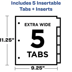 Avery Big Tab Insertable Plastic Dividers with 2 Pockets, 5 Tabs, Two-Tone Multicolor (11982)