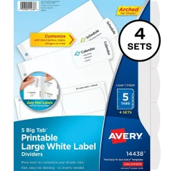 Avery Big Tab Printable Paper Dividers with Large White Labels, 5 Tabs, White, 4 Sets/Pack (14438)