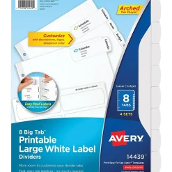Avery Big Tab Printable Paper Dividers with Large White Labels, 8 Tabs, White, 4 Sets/Pack (14439)