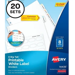 Avery Big Tab Printable Paper Dividers with White Labels, 8 Tabs, 20 Sets/Pack (11435)