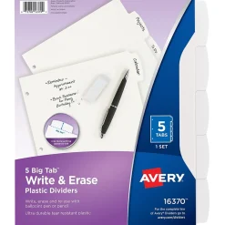 Avery Big Tab Write & Erase Plastic Dividers, 5 Tabs, White (16370)