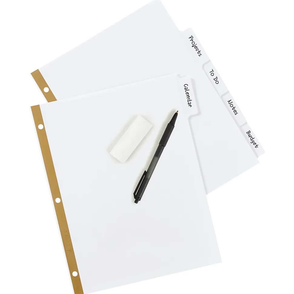 Avery Big Tab Write & Erase Paper Dividers, 5 Tabs, White, Gold Reinforced, 48 Sets/Carton (23075)