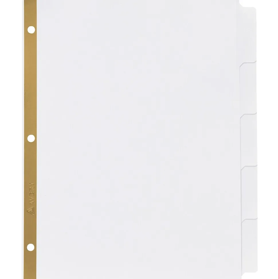 Avery Big Tab Write & Erase Paper Dividers, 5 Tabs, White, Gold Reinforced, 48 Sets/Carton (23075)