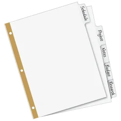 Avery Big Tab Write & Erase Paper Dividers, 5 Tabs, White, Gold Reinforced, 48 Sets/Carton (23075)