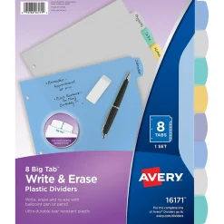 Avery Big Tab Write & Erase Plastic Divider, 8 Tabs, Multicolor, 1 Set (16171)